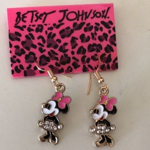 Minnie Mouse Pierced Earrings Pink Bow, Bling, Gold Nose, Gold Shoes. Betsey